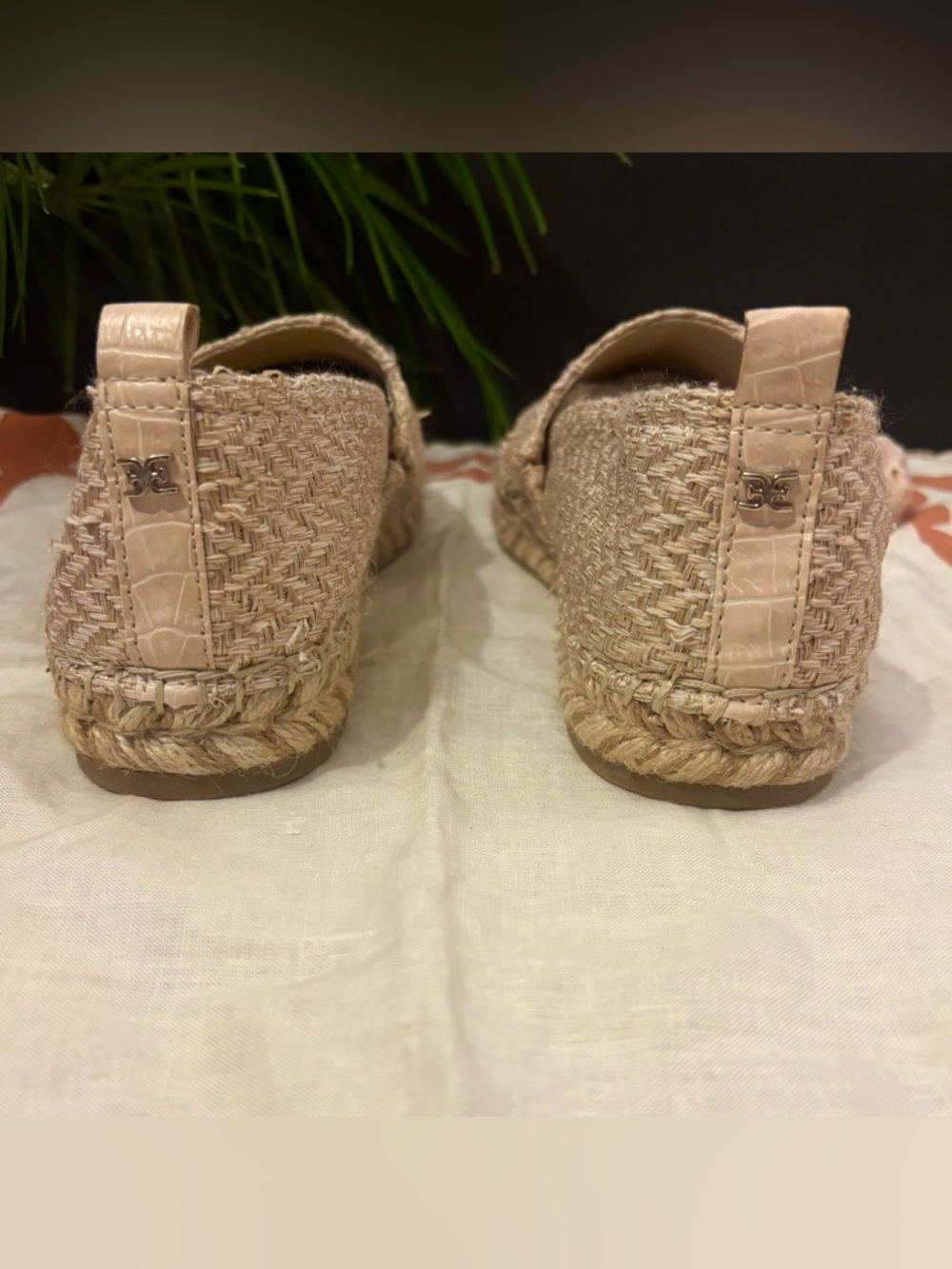 Sam Edelman Espadrille Shoe Women’s Sz 7.5 Khloe Beige Metallic Chevron Woven - Picture 3 of 4